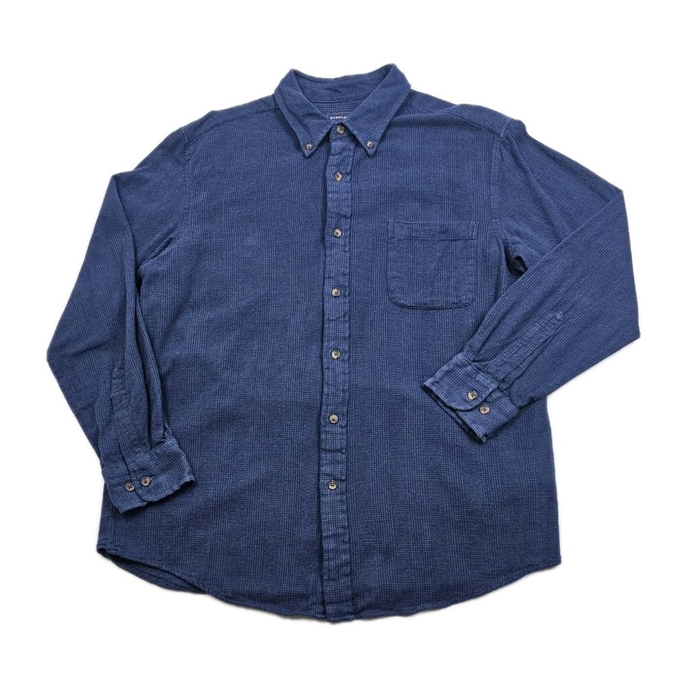 Saddlebred Large Long Sleeve Blue Flannel Plaid Woven Shirt 100% Cotton Soft
